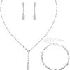 E 3 Pack Silver Necklace Bracelet Earrings