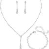 D 3 Pack Silver Necklace Bracelet Earrings