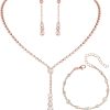 E 3 Pack Rose Gold Necklace Bracelet Earrings