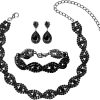 Gun black Plated Black Crystal Necklace Earrings Bracelet