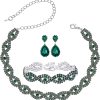 Silver Plated Green Crystal Necklace Earrings Bracelet