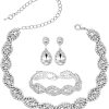 Silver Plated White Crystal Necklace Earrings Bracelet