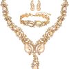 Gold Plated Champagne Necklace Bracelet Earrings Set