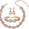 Gold Plated Peach Crystal Necklace Bracelet Earrings