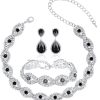 Silver:Bracelet+Choker Necklace+Earrings set