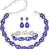 Silver Plated Blue Crystal Necklace + Bracelet + Earrings