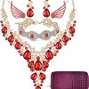 Necklace + Earring + Bracelet +Hair Clips + Wallet (Red)