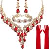 Necklace + Earring + Bracelet + Gloves (Red)