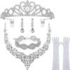 White-Necklace + Earrings + Bracelet + Tiaras + Gloves