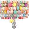 Mix Bead Wood Charm Stretch Bracelet Set - Multi