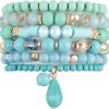 Mix Bead Wood Charm Stretch Bracelet Set - Turquoise
