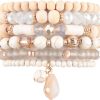 Mix Bead Wood Charm Stretch Bracelet Set - Natural