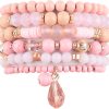 Mix Bead Wood Charm Stretch Bracelet Set - Pink