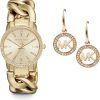 Gold Watch + Earrings Bundle