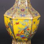 ZSEDP Jingdezhen Antique Enamel Hexagons Vase Yellow Flower and Bird Pattern Vase - Image 2