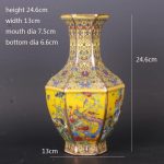 ZSEDP Jingdezhen Antique Enamel Hexagons Vase Yellow Flower and Bird Pattern Vase - Image 6