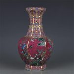 ZSEDP Enamel Red Flower and Bird Hexagonal Vase Antique Jingdezhen Porcelain Household Chinese Decoration