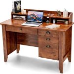 DCOT Computer Desk PC Laptop Writing Desk Workstation Antique Brown Desk with Drawers and Shelves