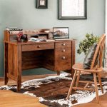 BHVXW Computer Desk PC Laptop Writing Desk Workstation Antique Brown Desk with Drawers and Shelves - Image 4