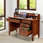 BHVXW Computer Desk PC Laptop Writing Desk Workstation Antique Brown Desk with Drawers and Shelves - Image 5