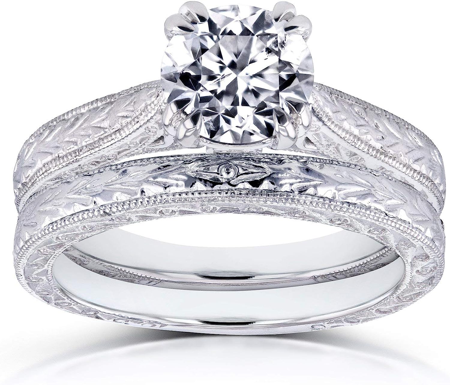 251102112049340_1 Kobelli Diamond Antique Style Engravings Bridal Set 1 CTW in 14k White Gold - Image 1
