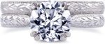 Kobelli Diamond Antique Style Engravings Bridal Set 1 CTW in 14k White Gold - Image 2