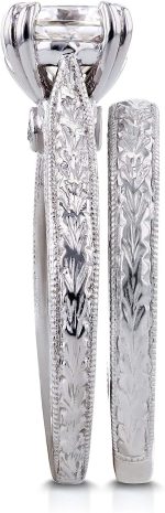 Kobelli Diamond Antique Style Engravings Bridal Set 1 CTW in 14k White Gold - Image 4
