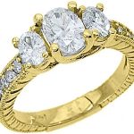 14k Yellow Gold 3-Stone Oval Antique Diamond Engagement Ring 1.50 Carats