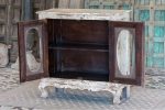 Antique Indian Glass Doors Brass Work Hand Carved Solid Wooden Cabinet Whitewash, Cabinet Storage Units Indian Solid Wood,Living Room Bedroom Furniture,Modern Cabinet - Image 3