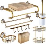 ZSEDP Antique Bathroom Blue and White Porcelain Accessories Carved Copper-Alloy Hardware Set Wall Mounted Bathroom Hardware Kit