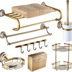 ZSEDP Antique Bathroom Blue and White Porcelain Accessories Carved Copper-Alloy Hardware Set Wall Mounted Bathroom Hardware Kit