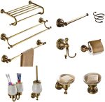 ZSEDP Antique Brass Carved Towel Paper Holder Bathroom Towel Rack Bathroom Accessories Retro Faucet Bathroom Hardware Set