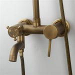ZSQAW Brass Shower Faucets Set Wall Mount Antique Brass Shower Kit Dual Knobs Mixer Tap Handheld Spray - Image 3