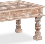 Emboss Antique Brass Work Solid Wood Window Panel Coffee Table Whitewash Coffee Table Indian Wooden Hand Carved Coffee Table Opel Coffee Table - Image 4