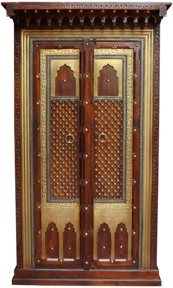251228015016193_1 Antique Indian Brass Work Indian Solid Wood Heritage Brass Door Large Cabinet, Cabinet Storage Units Indian Solid Wood,Living Room Bedroom Furniture,Modern Cabinet - Image 1