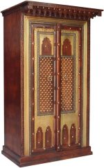 Antique Indian Brass Work Indian Solid Wood Heritage Brass Door Large Cabinet, Cabinet Storage Units Indian Solid Wood,Living Room Bedroom Furniture,Modern Cabinet - Image 4