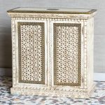 Antique Indian Brass Work Hand Carved Solid Wooden Cabinet Whitewash, Cabinet Storage Units Indian Solid Wood,Living Room Bedroom Furniture,Modern Cabinet
