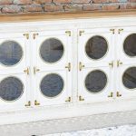 Antique Indian Brass Work Hand Carved Solid Wooden Sideboard Whitewash Mango Wood Indian Arched Sideboard Cabinet Storage Units Indian Solid Wood Finish,Living Room Bedroom Furniture,Modern Sideboard