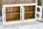 Antique Indian Brass Work Hand Carved Solid Wooden Sideboard Whitewash Mango Wood Indian Arched Sideboard Cabinet Storage Units Indian Solid Wood Finish,Living Room Bedroom Furniture,Modern Sideboard - Image 2