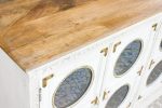 Antique Indian Brass Work Hand Carved Solid Wooden Sideboard Whitewash Mango Wood Indian Arched Sideboard Cabinet Storage Units Indian Solid Wood Finish,Living Room Bedroom Furniture,Modern Sideboard - Image 4