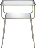 ZLBYB End Table in Antique Gold & Clear Glass Night Table Bedside Table Nightstand