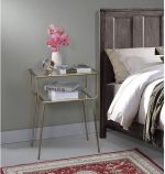 ZLBYB End Table in Antique Gold & Clear Glass Night Table Bedside Table Nightstand - Image 2