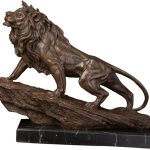 FZZDP Antique Bronze Casting Animal Statue Sculpture Wild Animal Roaring Lion Figurines for Indoor Decoration