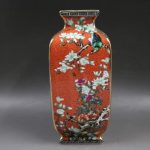 ZSEDP Orange Antique Porcelain Collection of Enamel Colored Flower and Bird Square Antique Porcelain - Image 3