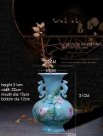 HOUKAI Antique Celadon Vase Furnishing Articles Blue Glaze Peony Flower Study Decorative Ceramic Arts and Crafts - Image 3