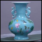 HOUKAI Antique Celadon Vase Furnishing Articles Blue Glaze Peony Flower Study Decorative Ceramic Arts and Crafts - Image 4
