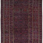 Shahbanu Rugs Midnight Blue Antique Afghan Beshir Geometric Hand Knotted Wool Rug (10'4" x 21'0")