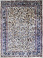 Shahbanu Rugs Ivory, Antique Farsian Mashad, Hand Knotted, 100% Wool, Oversized Rug (11'9" x 16'4")