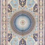 Yilong Silk Rugs Pure Handmade Carpet Large Dome Design Persian Rug Home Decor (10x14ft, Blue&Beige 11)