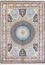 Yilong Silk Rugs Pure Handmade Carpet Large Dome Design Persian Rug Home Decor (10x14ft, Blue&Beige 11)